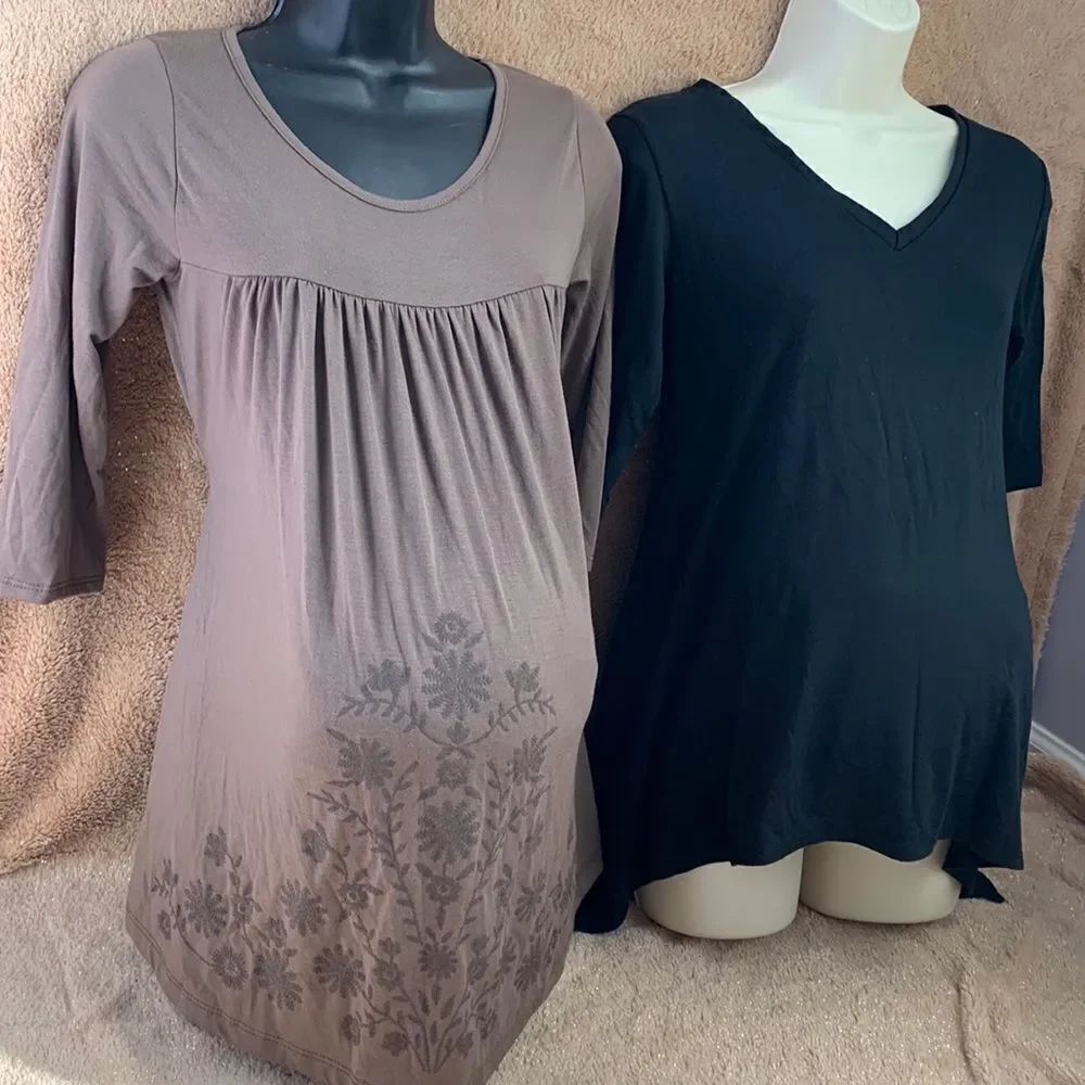 Espresso Maternity Set of 2 Tunic Tops Shirts S Black/ Brown